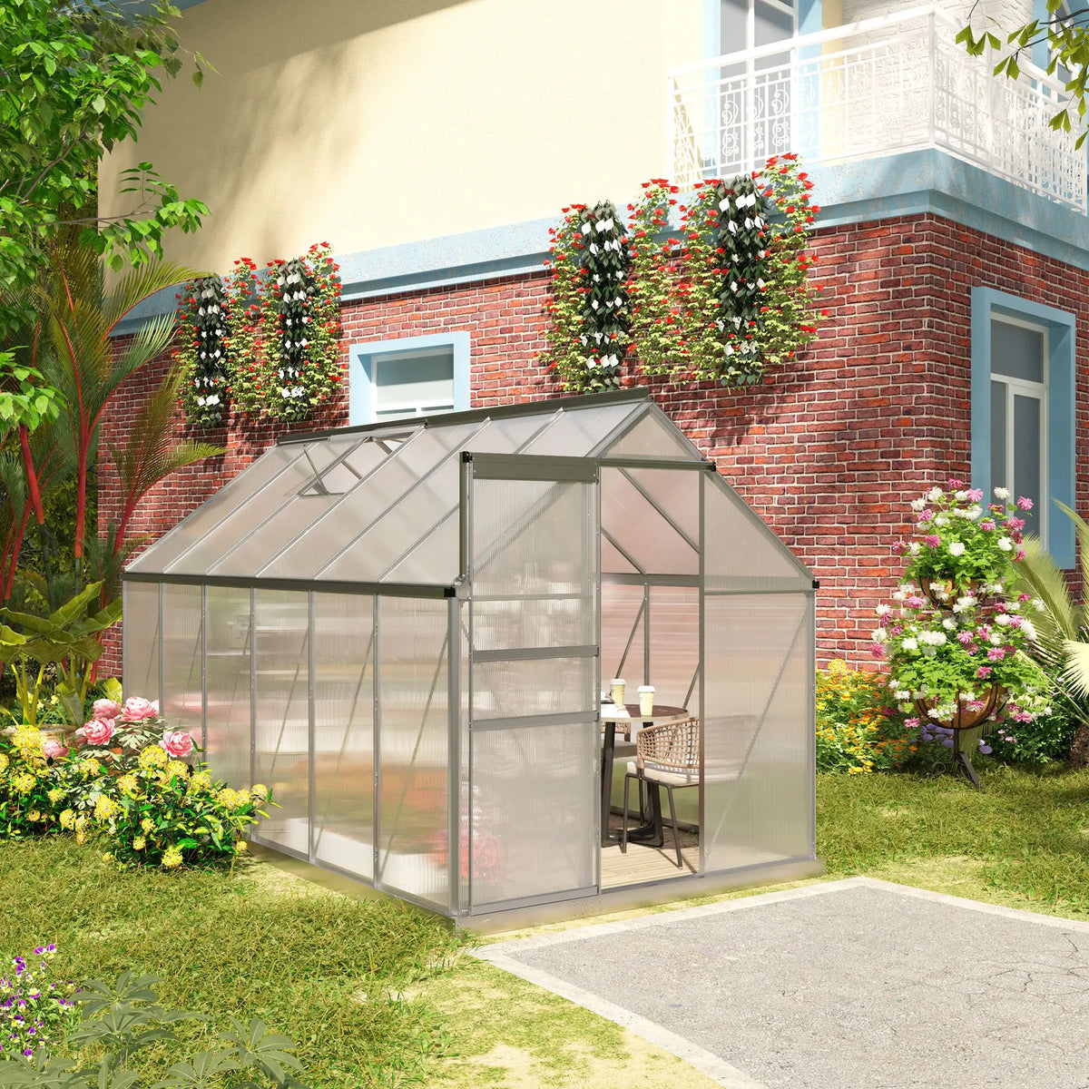 Serre polycarbonate 7,1 m² installée dans un jardin
