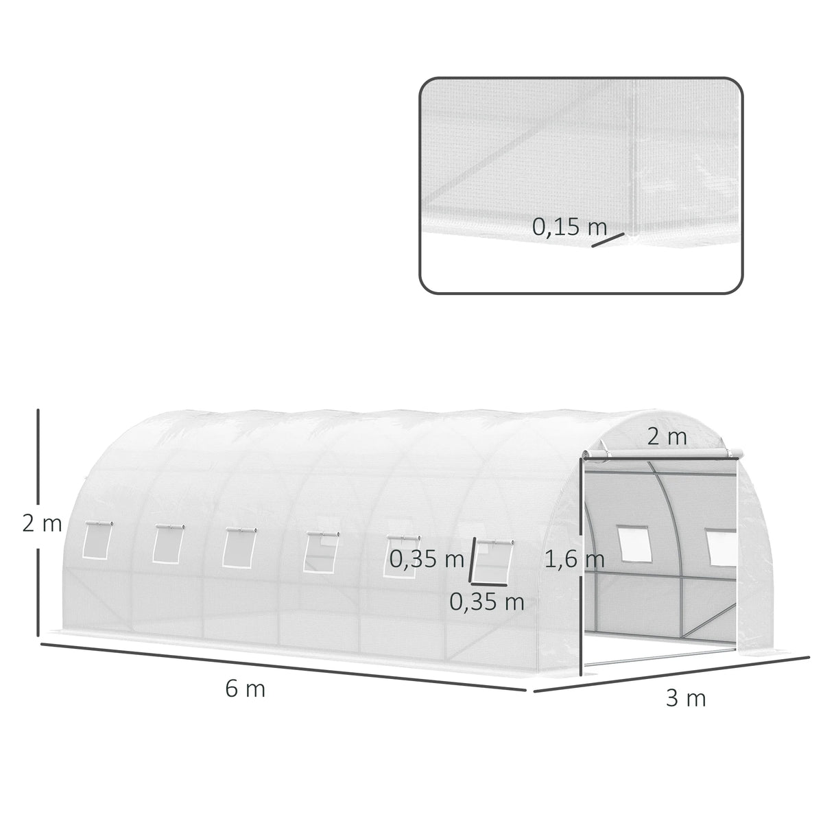 Dimensions de la serre tunnel 6 x 3 x 2 m