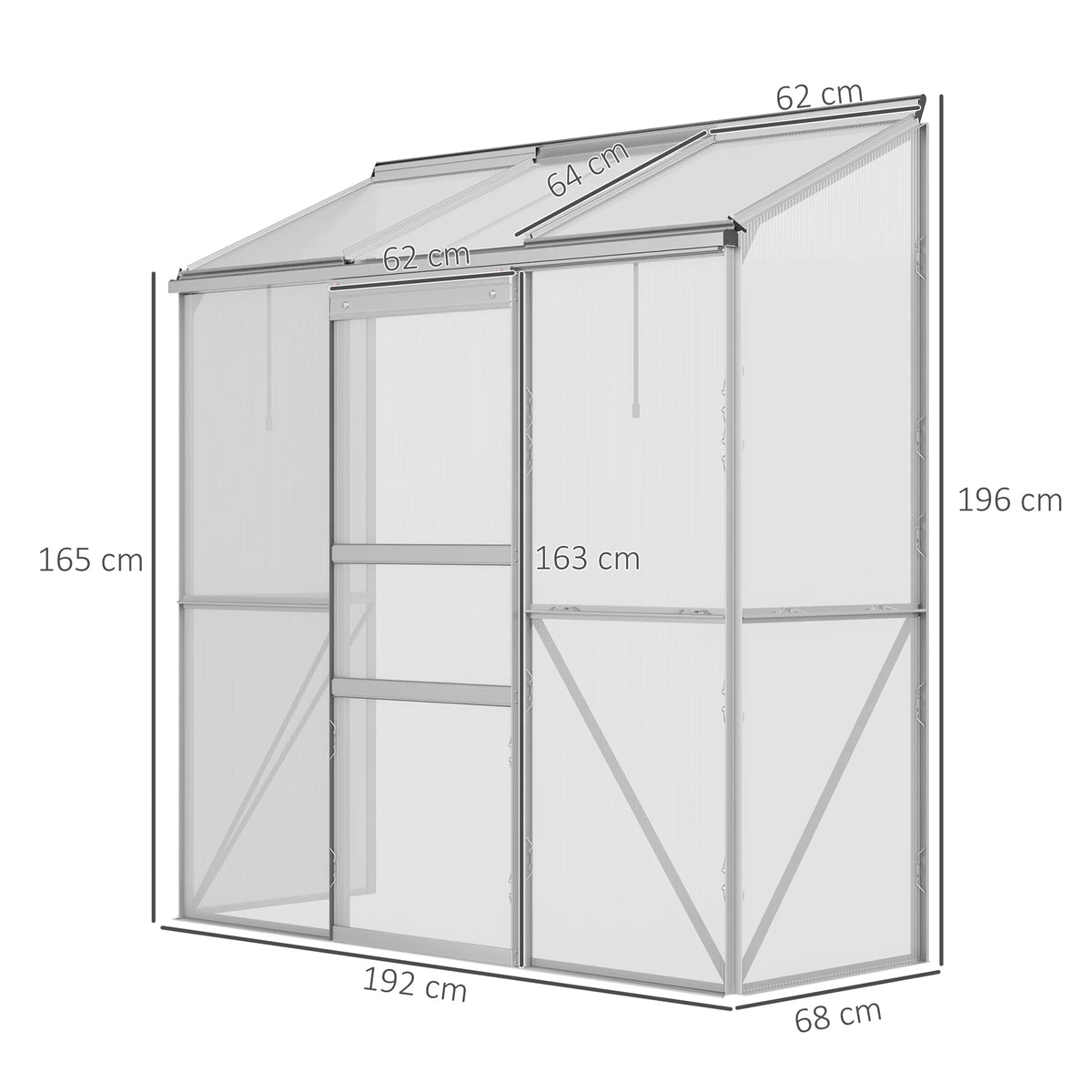 Dimensions de la serre adossée : 192 x 68 x 196 cm