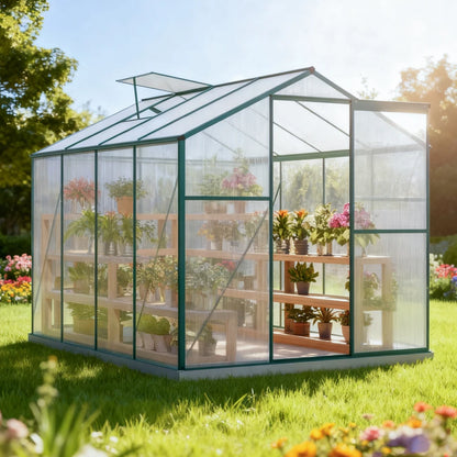 Serre polycarbonate 4,75 m² avec fondation dans un jardin