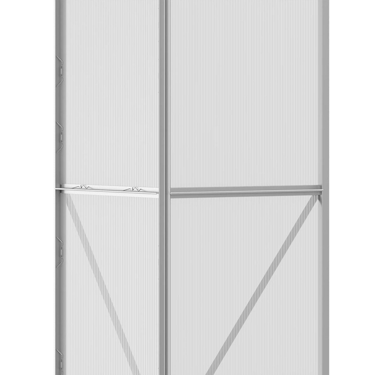 Détail des panneaux en polycarbonate de la serre adossée